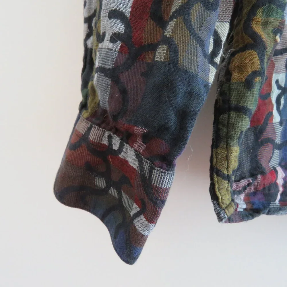 VINTAGE JHANE BARNES Abstract Checked Multicolor Button Down Shirt Men's Size M - Picture 7 of 14